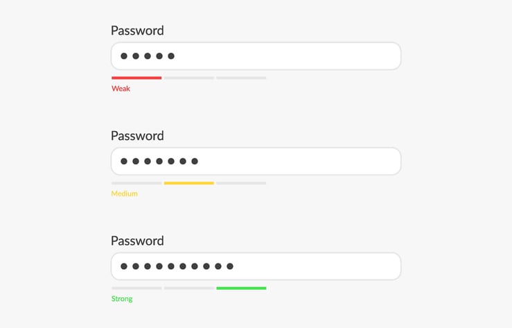 An illustration of weak, medium, and strong online passwords