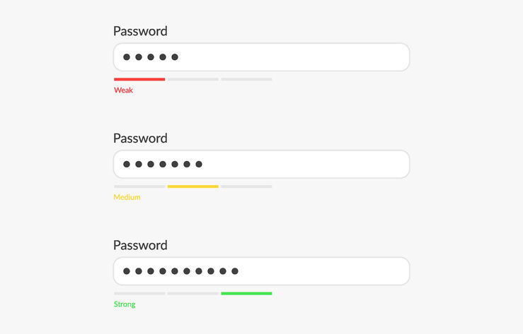 An illustration of weak, medium, and strong online passwords