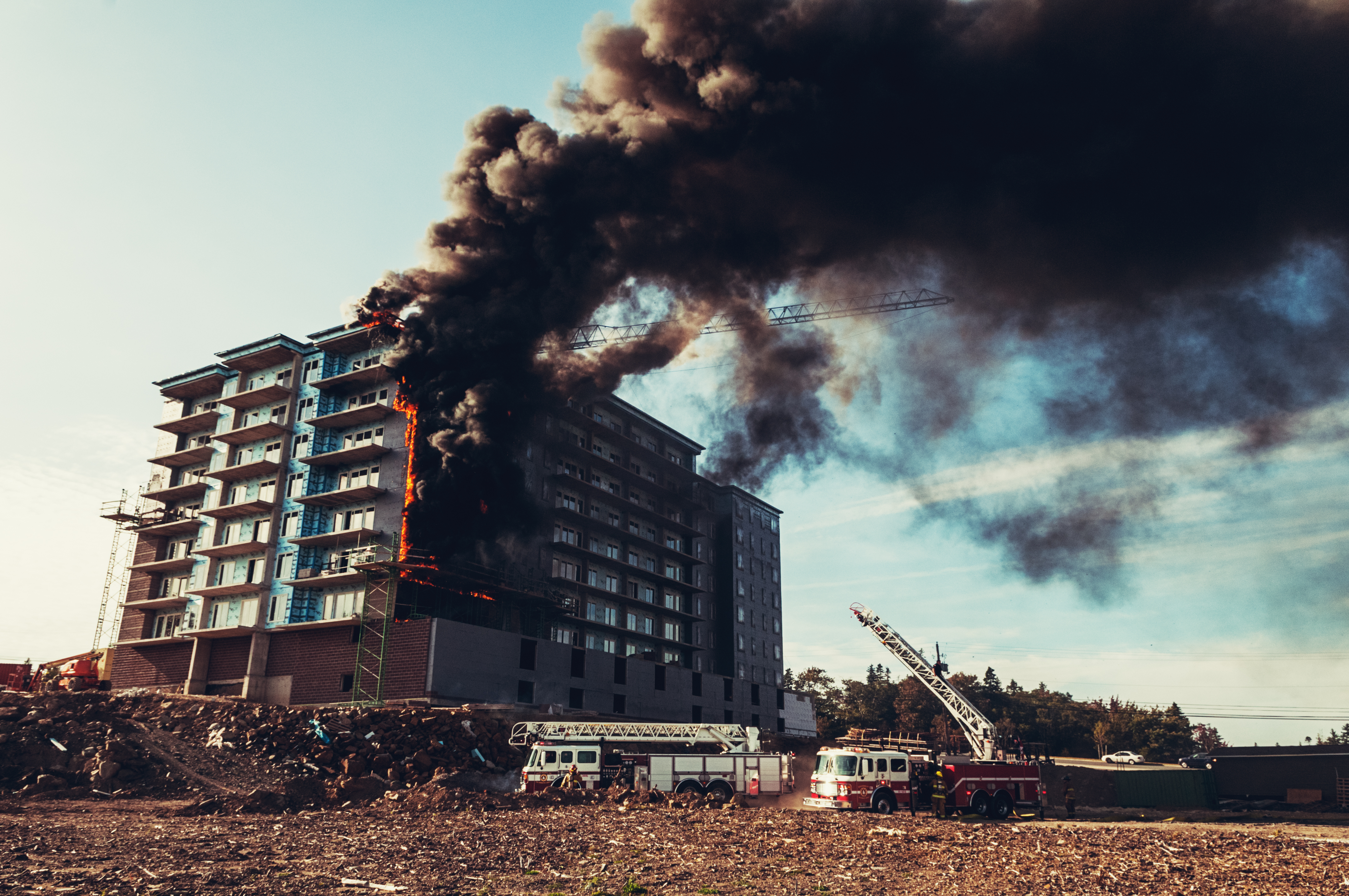 Building under construction on fire