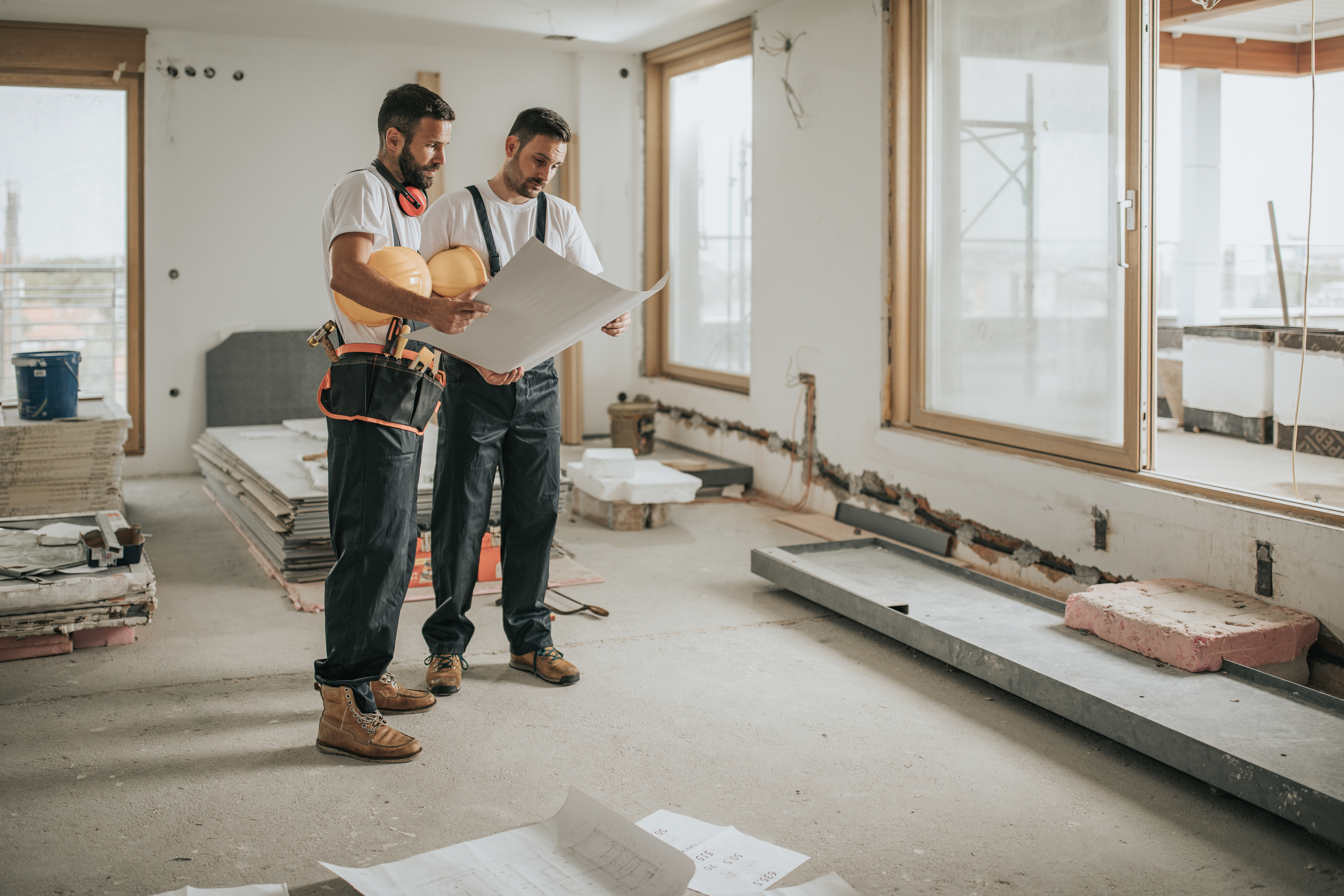 Construction workers in apartment